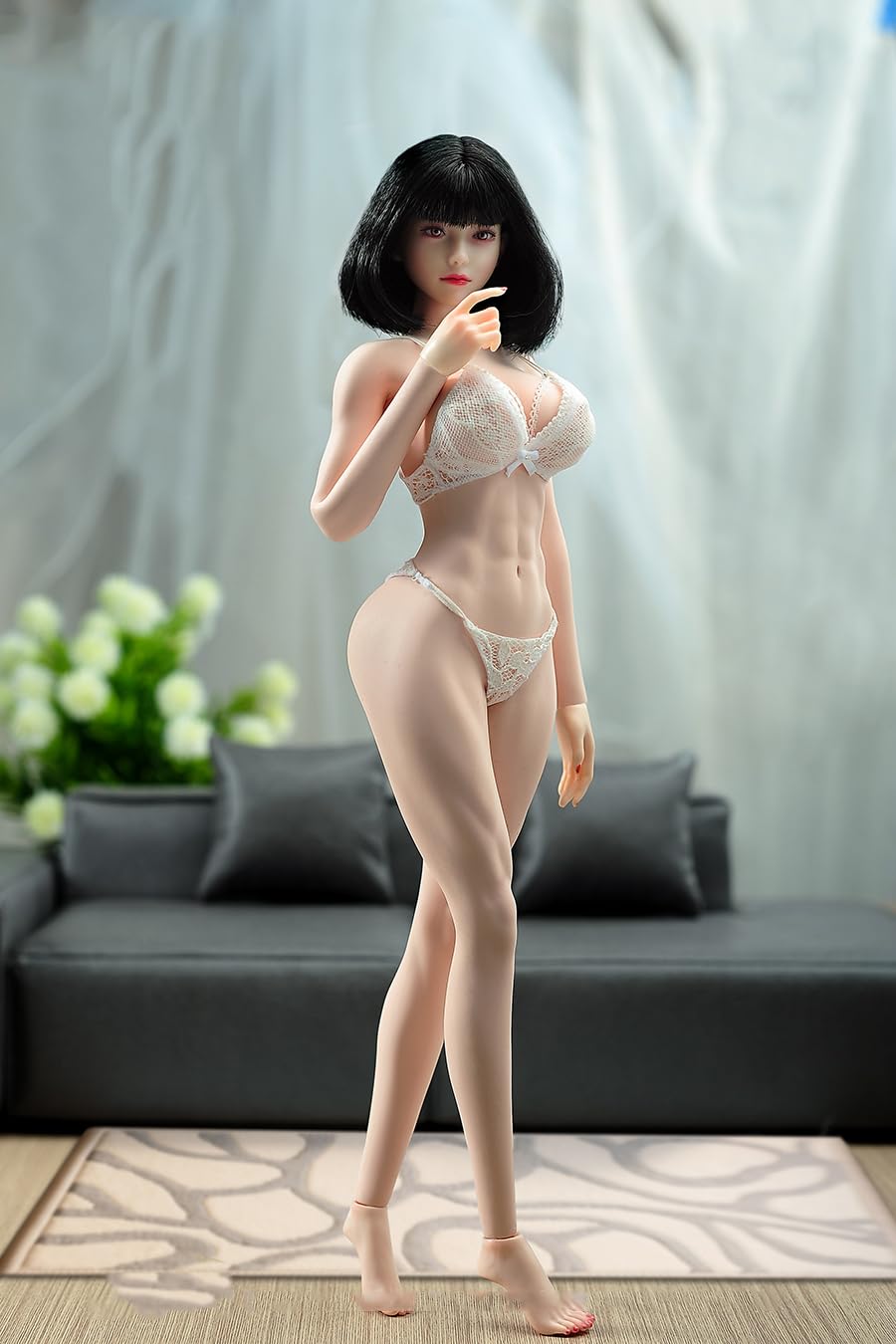 Fremego 1/6 Scale Female Body,Super Flexible Seamless Strong Muscler Figure 12inch Large Bust Pale Skin Makeup Version Body with Detachable Feet Collection