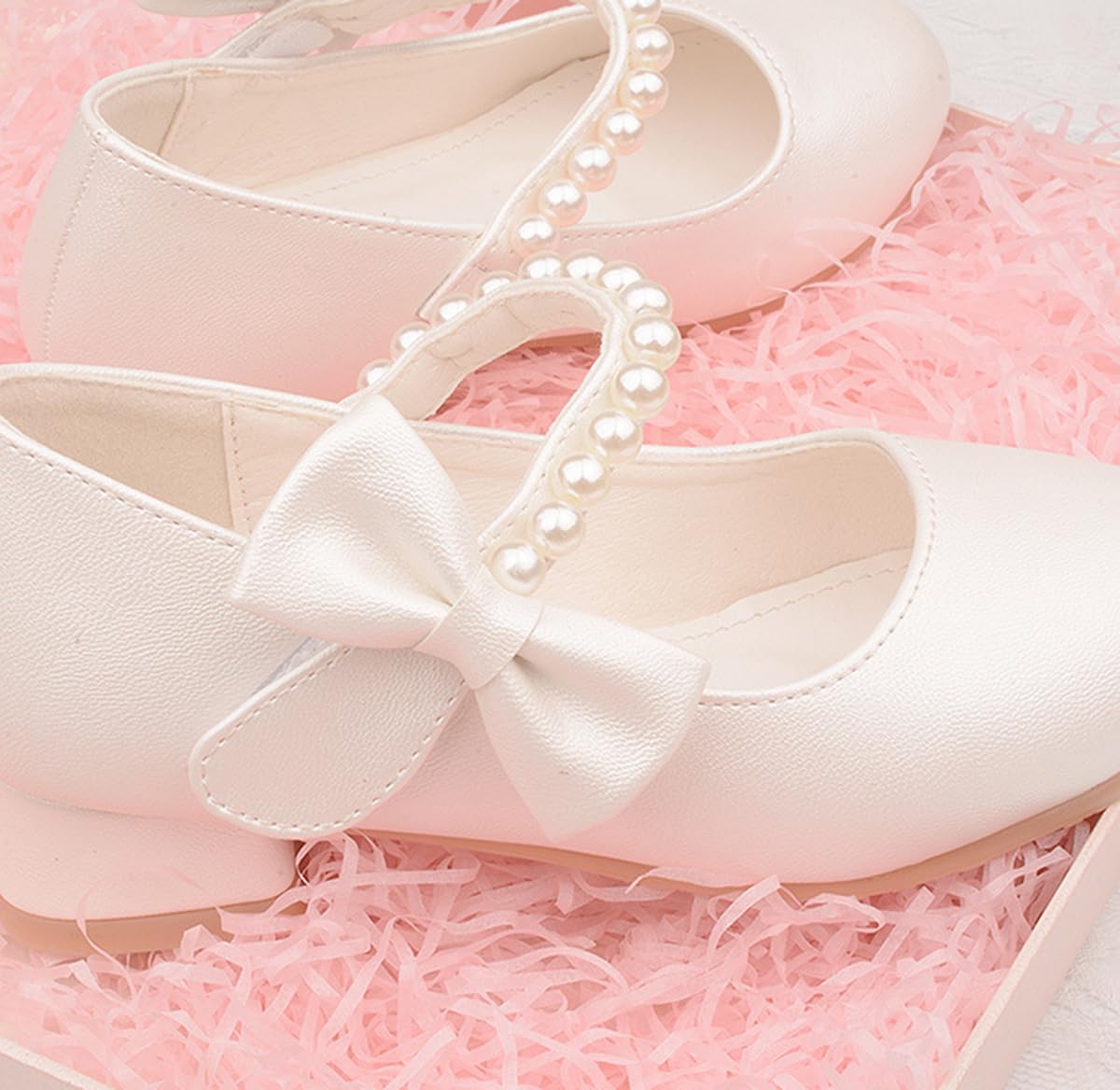 Zapatos de Princesa Niñas con Perlas y Pajarita Zapatos de Vestir Mary Jane con Tacones para Bodas Fiestas