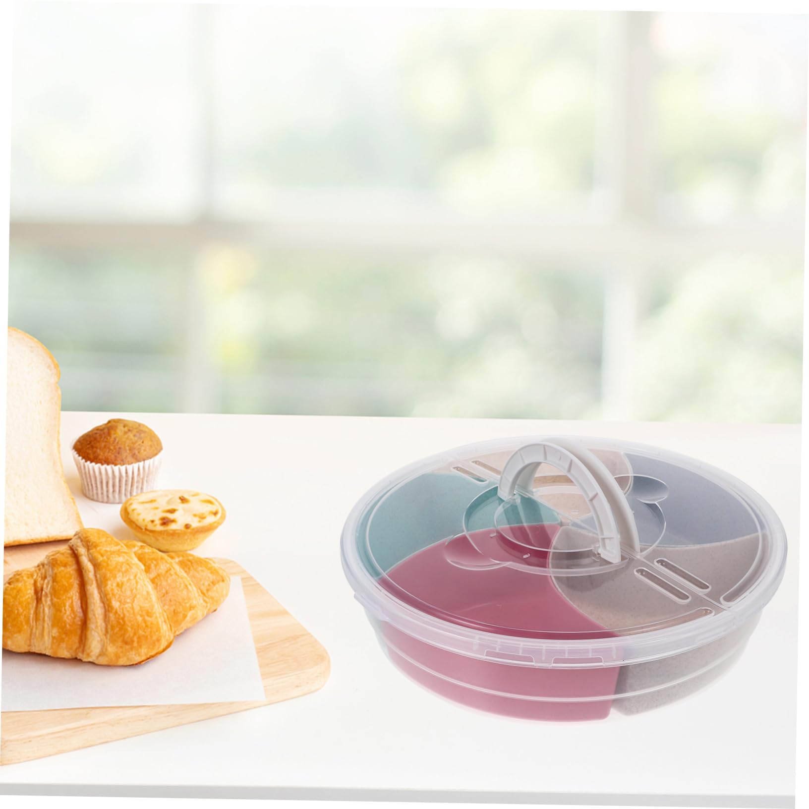 SOLUSTRE Household Divided Dried Fruit Container with Multiple and Handle Design Portable Snack Compartment Box for Fruits Nuts and Candies for Living Room and Outdoor Use