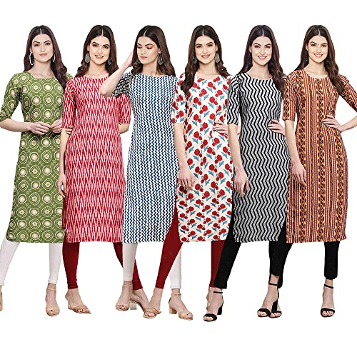 Image of Pinkmint Women's Crepe Digital Print Straight Kurta [Pack of 6] (CKE-329-353-330-333-341-343)