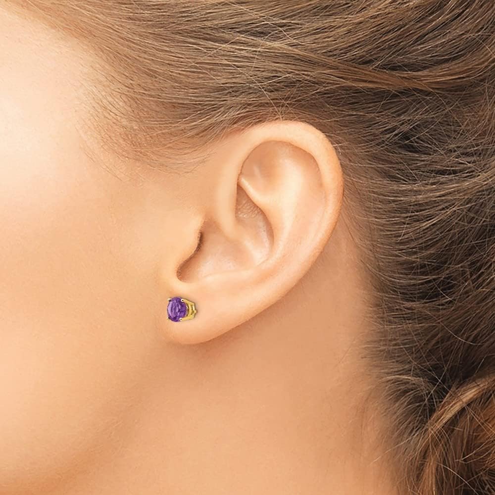Diamond2Deal 14k Yellow Gold 6mm Amethyst Stud Earrings (L- 0.24 in, W- 0.24 in)