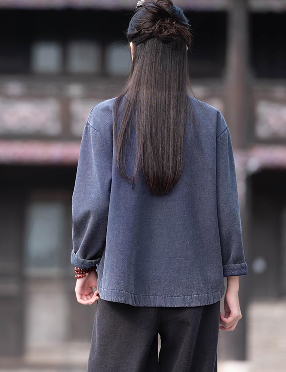 Women Warm Fleece Lined Henley Neck Cotton Linen Sweatshirt Pullover Fall Casual Long Sleeve Warm Tops (US, Alpha, One Size, Regular, Regular, Navy)