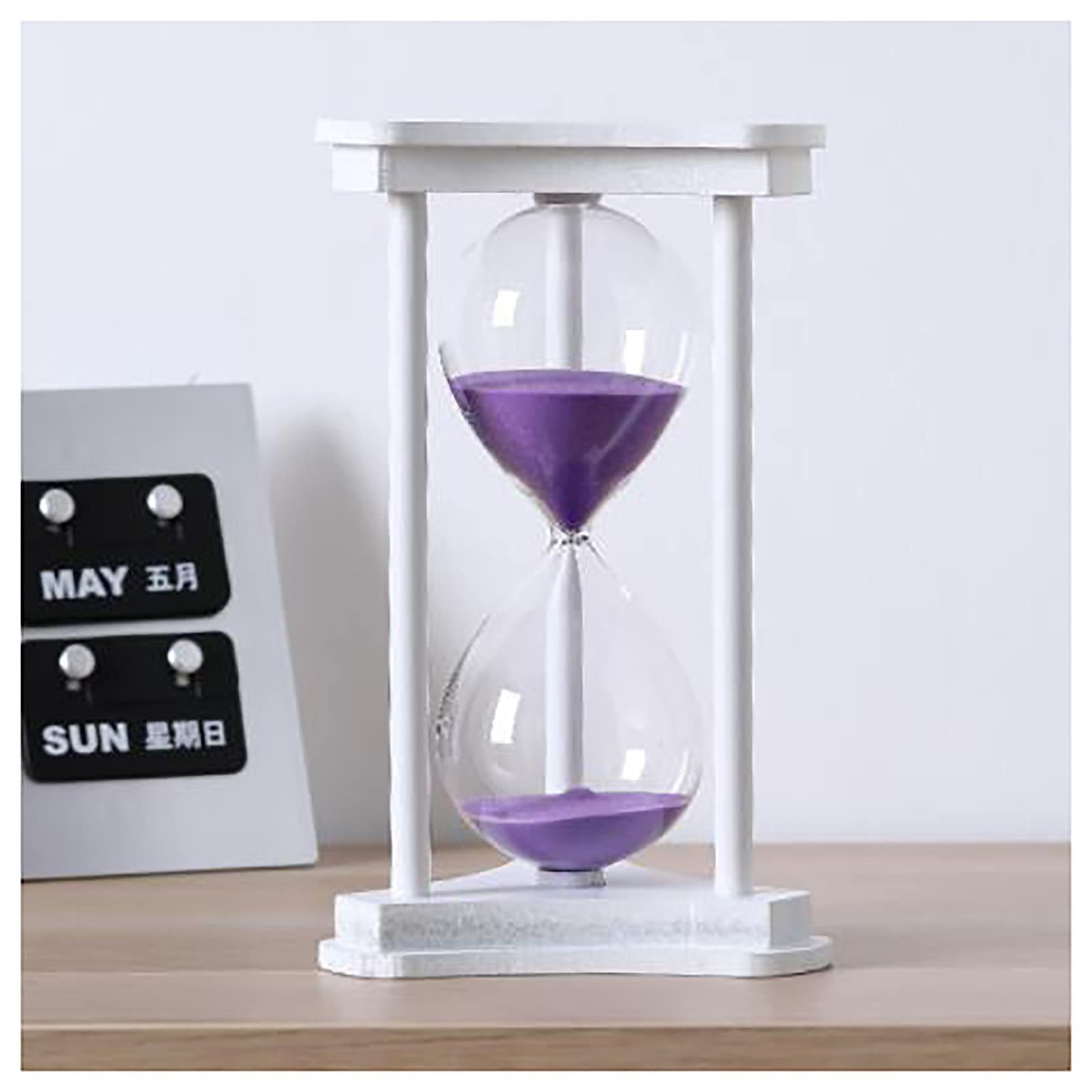 timer， Hourglass Timer,15/30/60 Minutes Wooden Frame Sand Clock,Decorative Sandglass(White Frame Purple Sand,30 minutes)