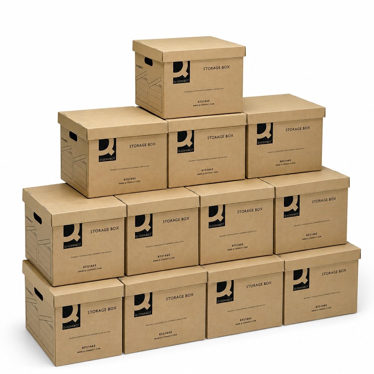 Q-Connect Archive Storage Boxes with Lids, 10 Pack 335x400x250mm Cardboard Boxes Brown