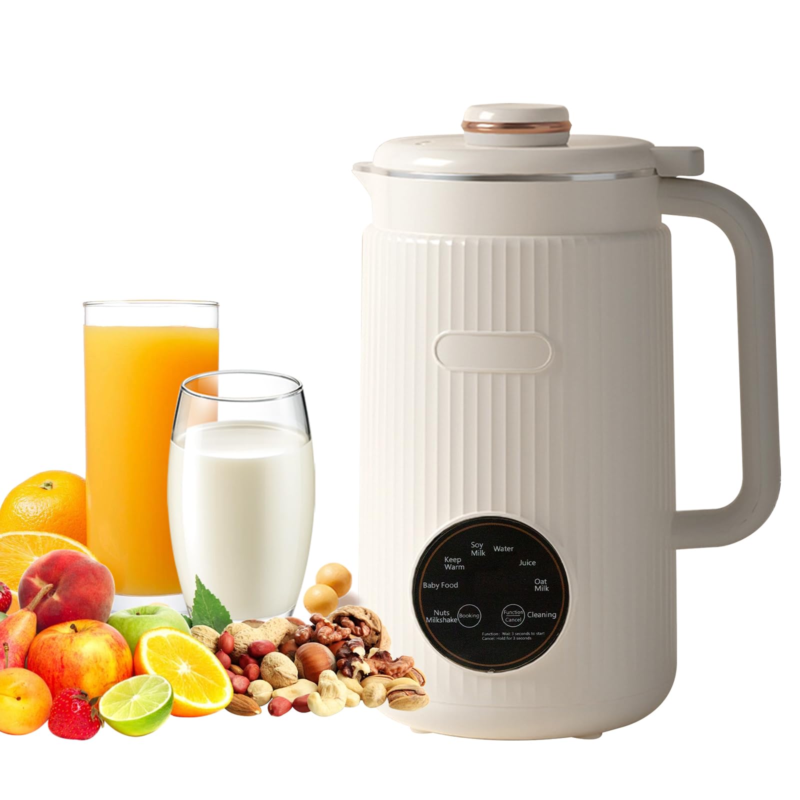 Máquina de Leche de Soja de 1200 ml, Fabricadora de Leche de Nueces y Soja con 10 Cuchillas, 8 Menús, Seguridad Infantil con Apagado Automático & Autolimpieza, Incluye Recetas para Leche Vegetal DIY
