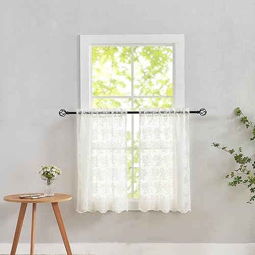 YJ YANJUN Cortinas de encaje, 36 pulgadas de largo, cortinas traslúcidas color marfil para cocina y baño, 2 paneles, 26 x 36 pulgadas