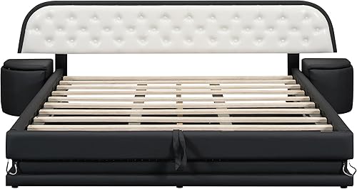 Miniatura 7 de Marco de cama de madera maciza de estilo retro con cabecero y patas en forma de calabaza, no necesita somier, color blanco