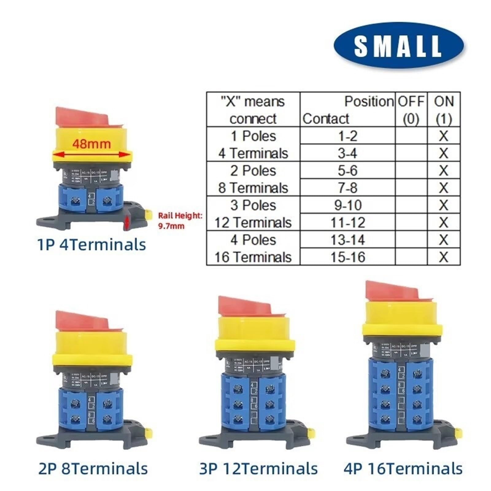 Interruttore a camma LW26GS-20A 25A 48x48mm 64x64mm(48x48mm Panel,25A,1P 4Terminals)