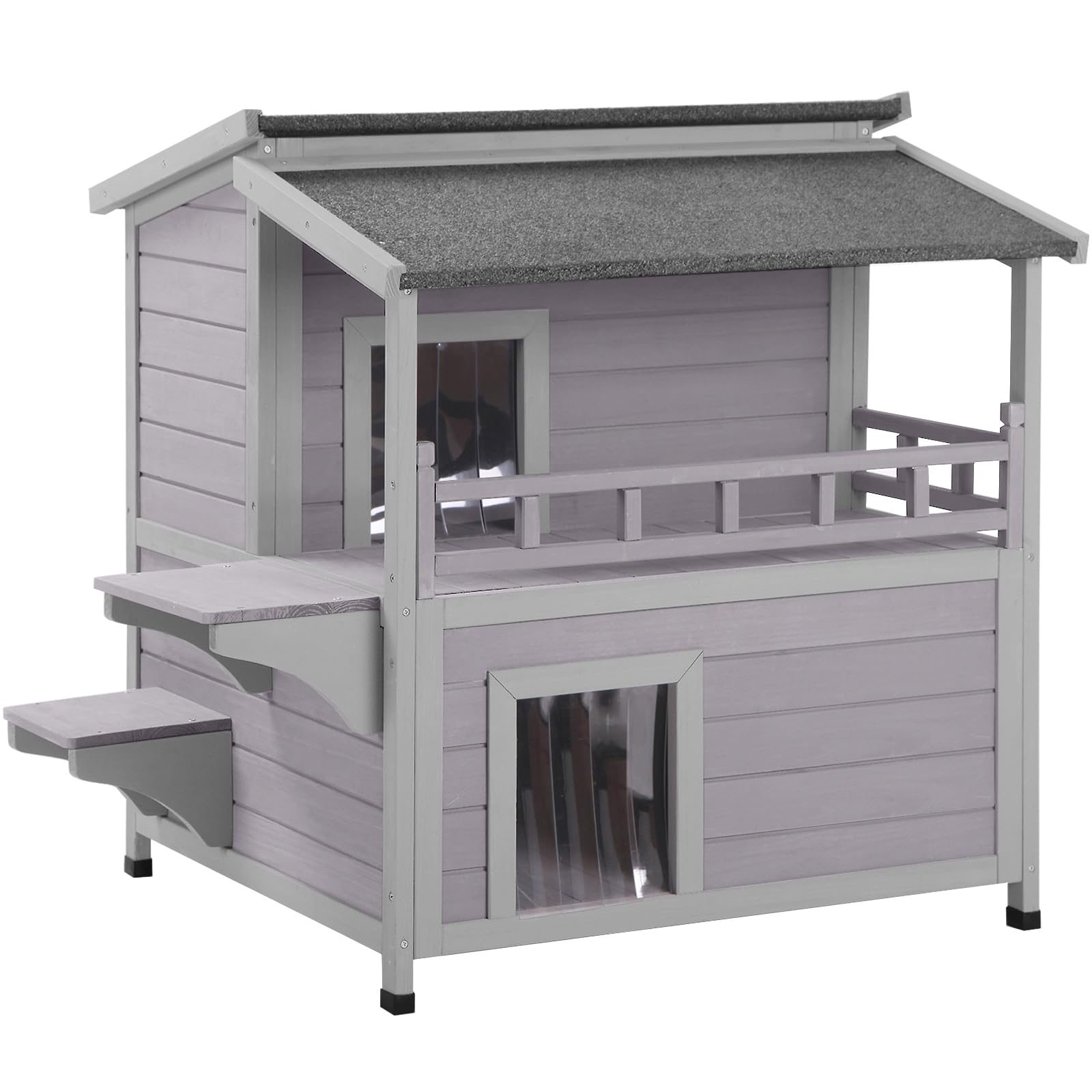 Suumerpety Outdoor Feral Cat House Cat Enclosure Weatherproof Cat Shelter Wood Small Pet House Outside Two Story Cat Home with Sunbath