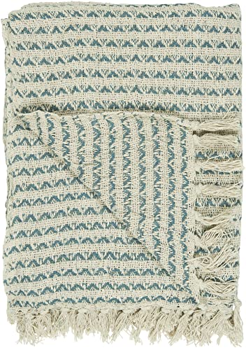 Ib Laursen Colcha Plaid crema/azul petróleo 160 cm x 130 cm, 100% algodón