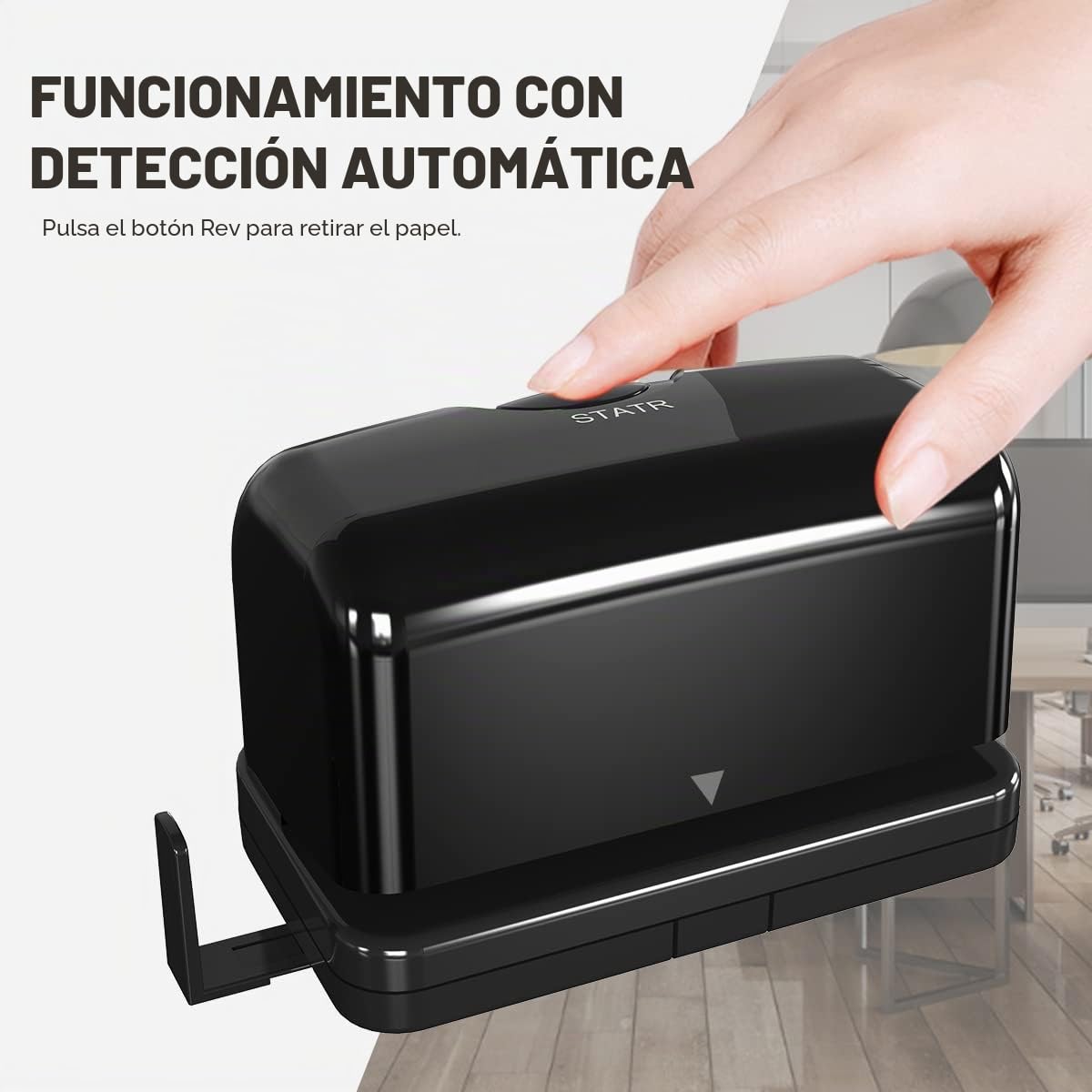 Perforadora eléctrica de 2 agujeros, perforadora VEYETTE negra, perfora hasta 12-15 hojas de papel, CA o batería