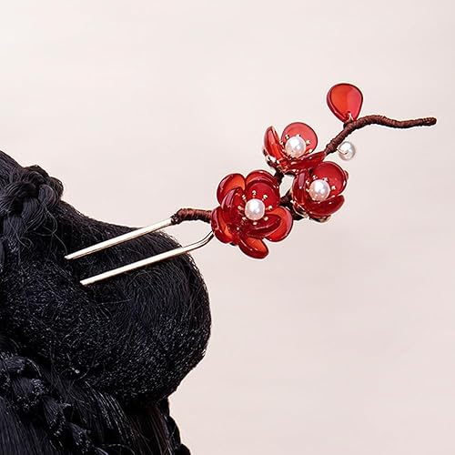 Miniatura 9 de Horquilla de pelo de Kapok con borlas de perlas de flores rosadas, horquilla china estilo Hanfu para el cabello, horquilla para el cabello de resina