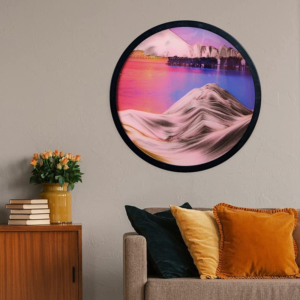 MIHTRA 17.4'' Moving Sand Art Decor, Sand Art Liquid Motion,Sand Art Wall Mounted Rotate Sculpture, 360° Rotate Wall Mounted Moving Sand Art Picture Relaxing Mood Home Office Work Decor (Color : L)