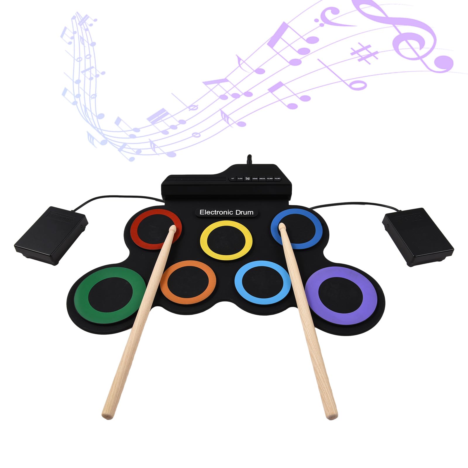 Kit batteria elettrica portatile con 7 pad con presa auricolare, pedali, bacchette, regalo di compleanno, strumenti musicali, kit batteria senza altoparlante