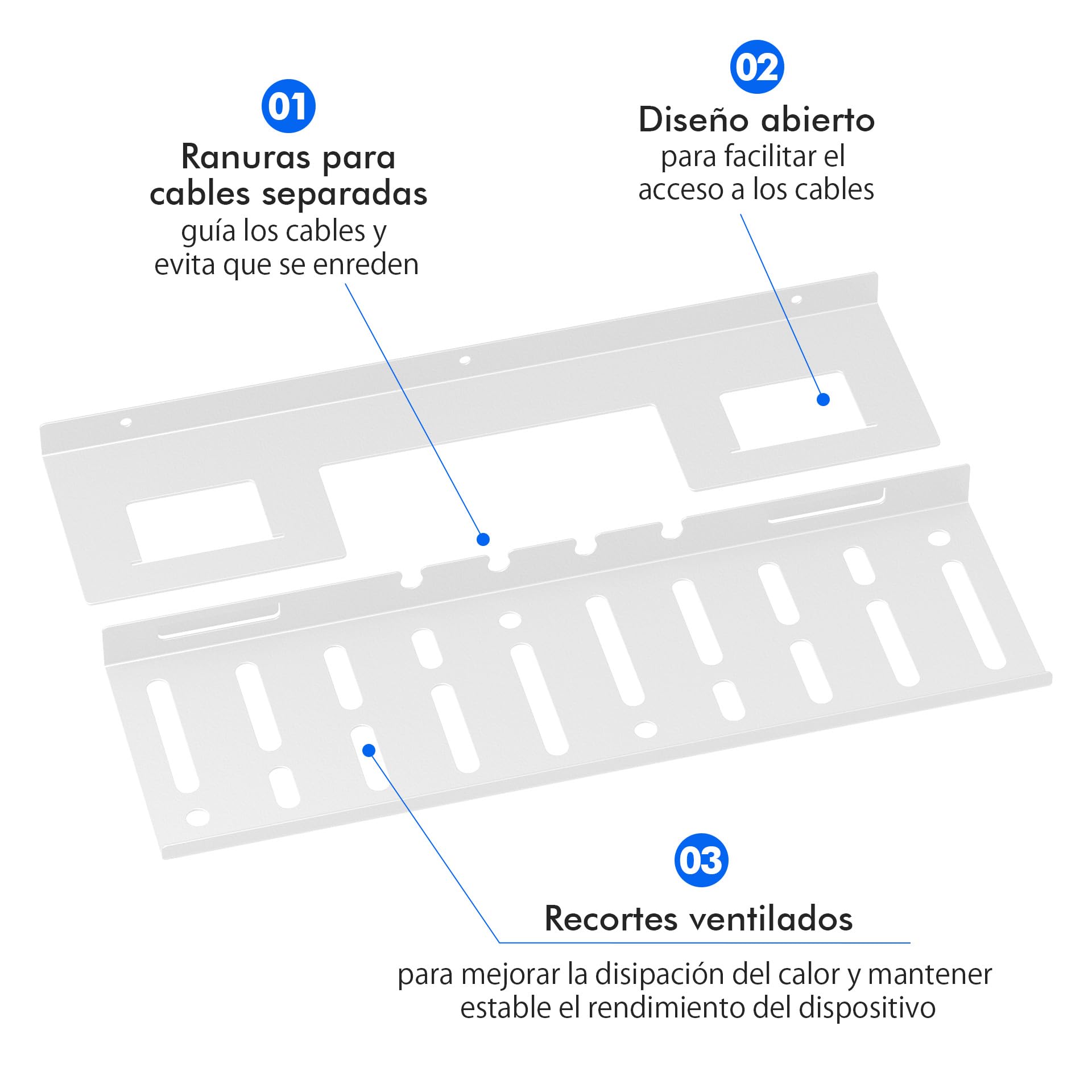 Mimoke Set de organización para cables - Paquete de 2 en acero negro Organizador de cables para escritorios de pie, caja para cables y enchufes, revestimiento en polvo, montaje fácil (Blanco)