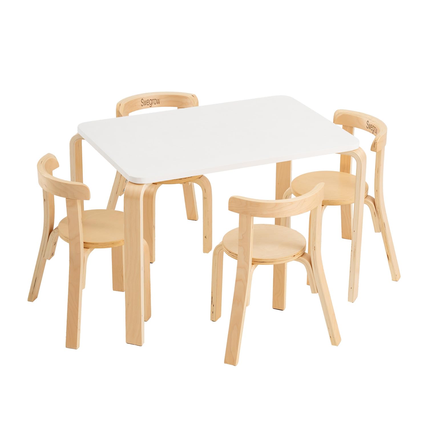 Swegrow Kids Table and 4 Chairs Set, Wooden Table and Chairs for Kids & Toddler，Kid Wooden Furniture for Playroom/Home/Kindergarten