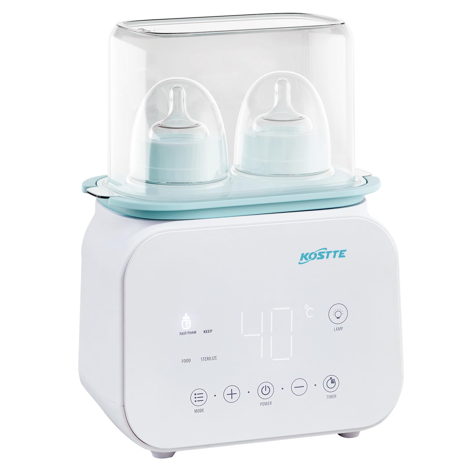 KOSTTE Flaschenwärmer Baby, Fläschchenwärmer für 2 Flaschen, 10 in 1 Multifunktions Muttermilchwärmer, Milchwärmer mit Auftauen und Erhitzen von Speisen, Timer 24 Stunden Termin, Baby Bottle Warmer