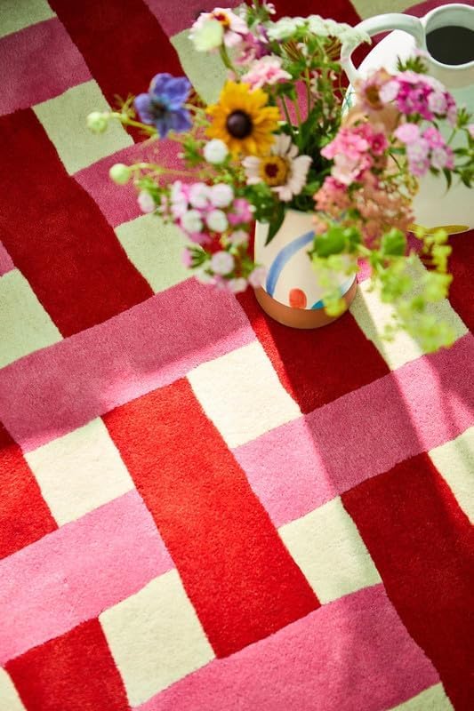 Tapete decorativo cuadrado de lana 7' x 7' coral y rosa miniatura 5