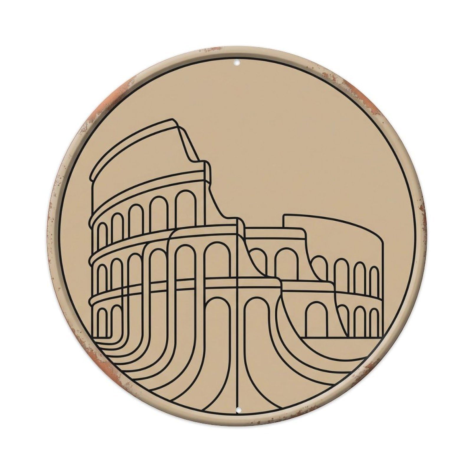 Colosseum Streamline Forum Travel Metal Tin Sign Plaque Wall Decor for Cafe, Club, Garden Round Metal Poster 8x8Inch