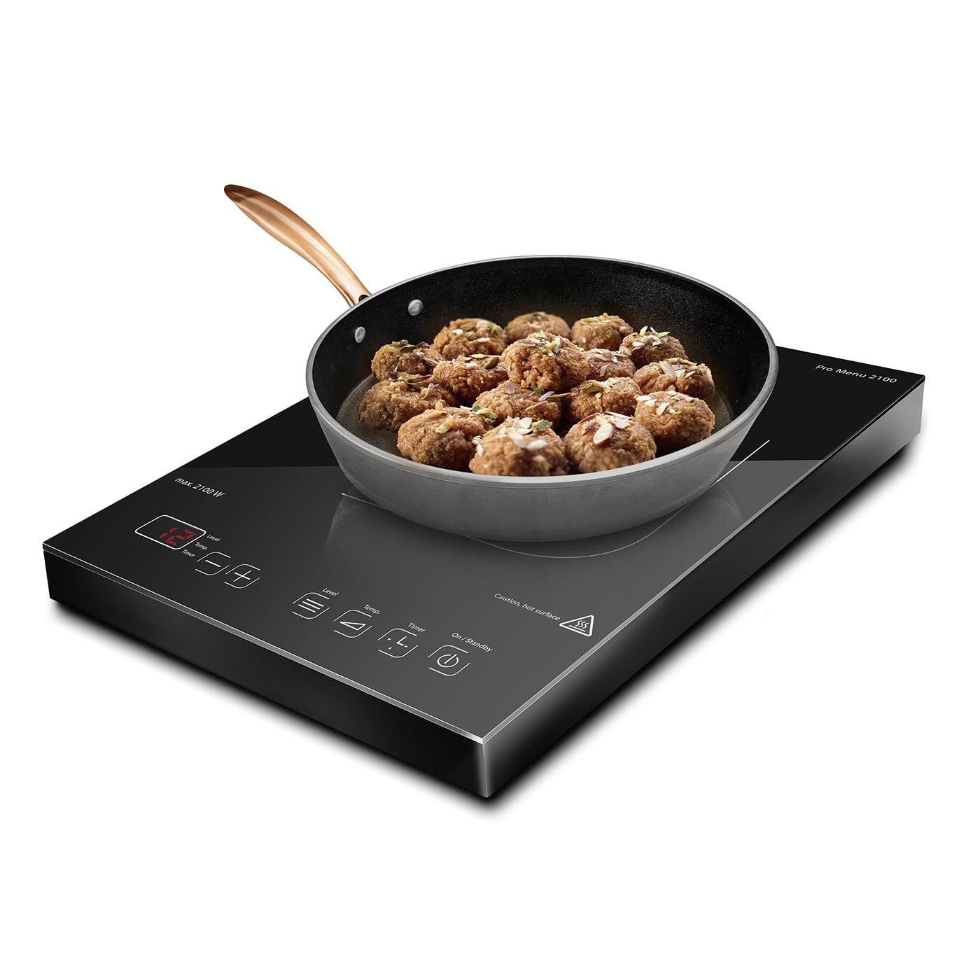 CASO PRO Menu 2100 - Piastra di cottura a induzione mobile, Smart Control su 12 livelli, 60-240°C, timer fino a 180 minuti, pentole fino a 24 cm, 2100 Watt, in vetroceramica
