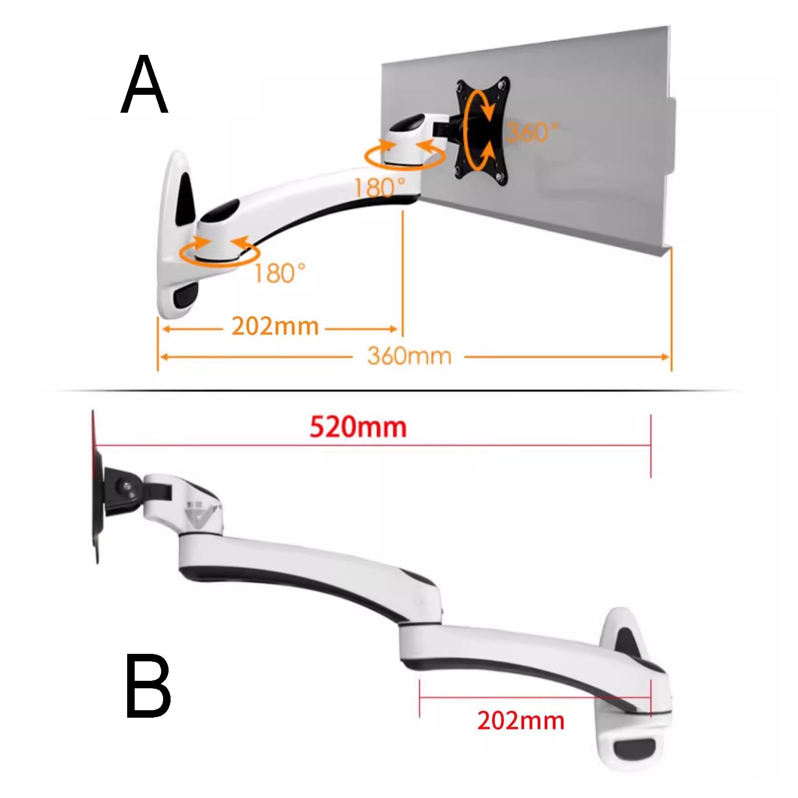 Supporto ergonomico per tastiera e mouse, piattaforma di digitazione per montaggio a parete, girevole a movimento completo, adatto per tastiere da gioco standard a grandi