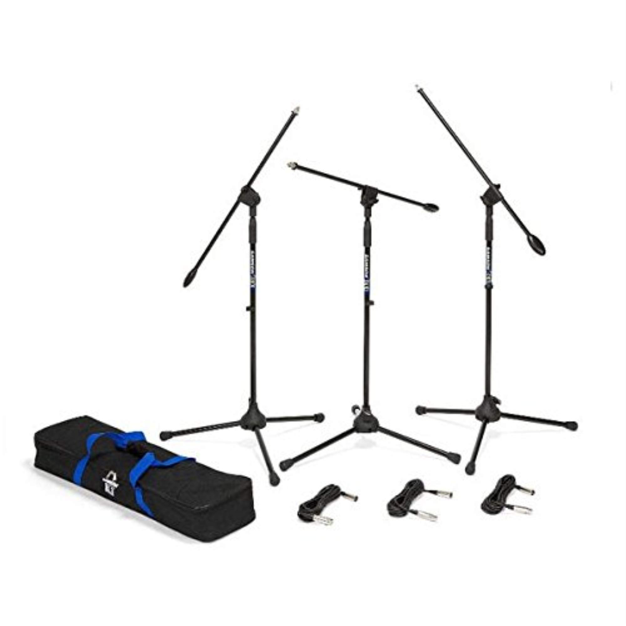Samson Bl3 Vp Mic Stands - Value Pack Of Three Bl3 Mic Stands Plus Three 18' Xlr Cables In A Convenient Canvas Carry Bag