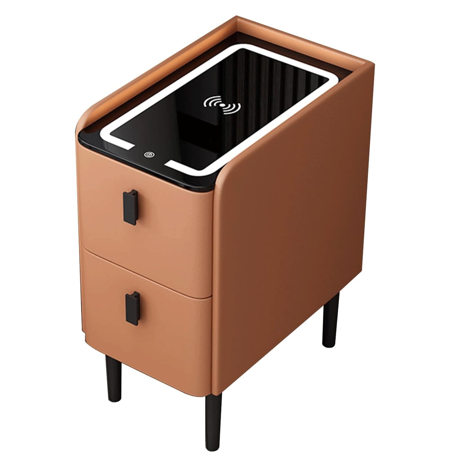 ASerZenith Bedside Table With 2 Drawer,Smart Nightstand With Charging Station,Minimalist And Practical End Side Table,Orange-30Cm