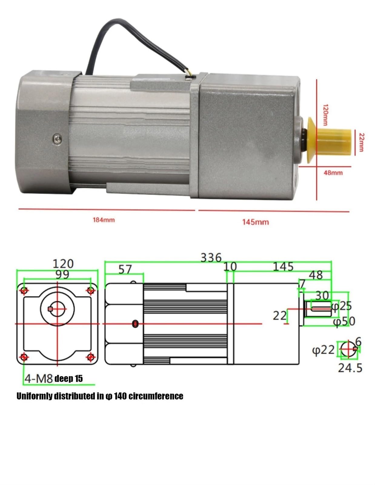 Speed Regulate 120x120mm Frame 400W 380V AC 3 Phase Reduction Motor with Frequency Converter Adjustable Speed Gear Reducer Motor CW CCW Reducer(140RPM)
