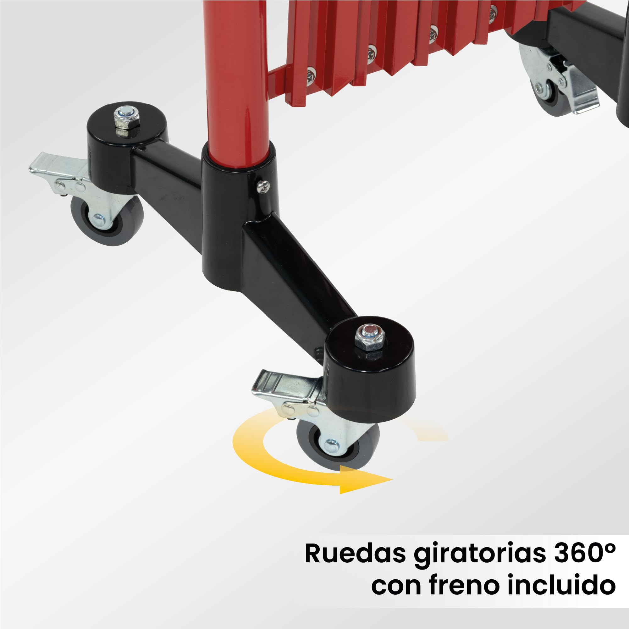 EberSign | Valla Extensible Recta de 3m con Ruedas, Barrera de Acero Portátil (Blanco/Rojo)