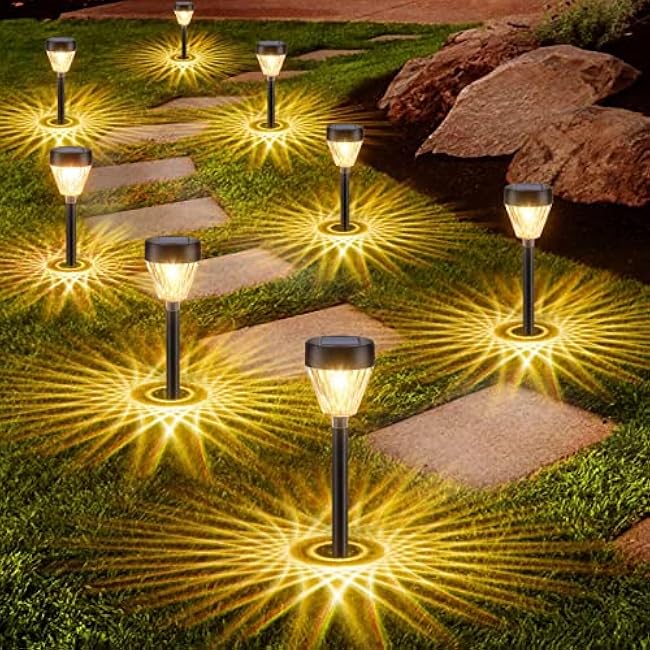 Solar Outdoor Lights, 8 Pack LED Solar Lights Outdoor Waterproof Auto On/Off for Outside, Garden Decor for Yard, Patio, Landscape, Planter, Walkway (Warm White)