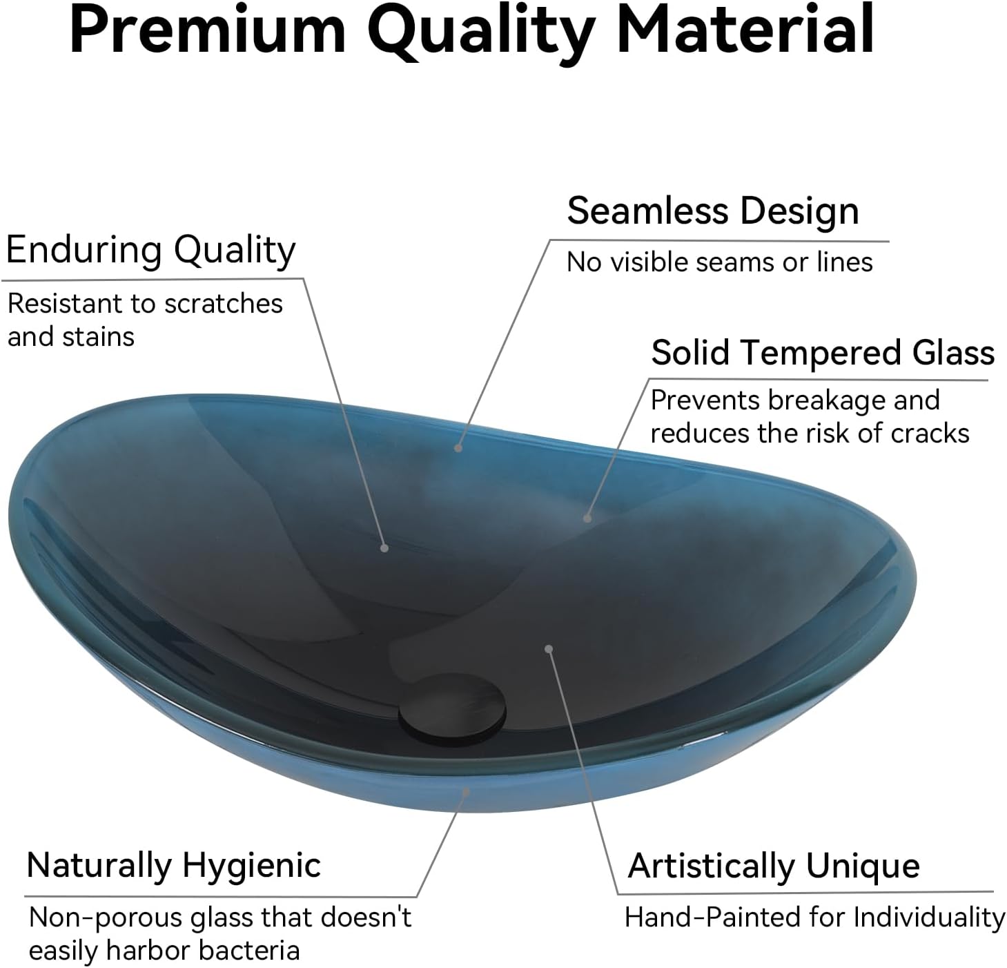 YOURLITE Bathroom Sink,Boat Shape Bathroom Glass Vessel Sink with Faucet and Pop-Up Drain Bowl Vessel Sinks for Bathrooms, Deep Blue