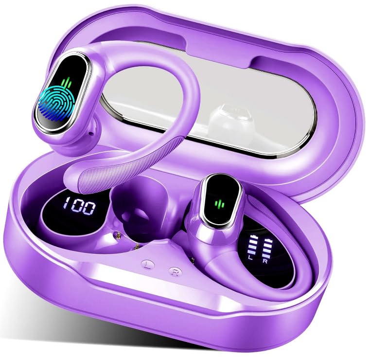 Image of Wireless Earbuds, 2026 Bluetooth 5.4 Headphones, ENC Noise Canceling Mic | 60Hrs+ Stereo Wireless Headphones, IP7 Waterproof Bluetooth Earbuds, Sport Earhooks, Dual LED Display, for Workout, Running