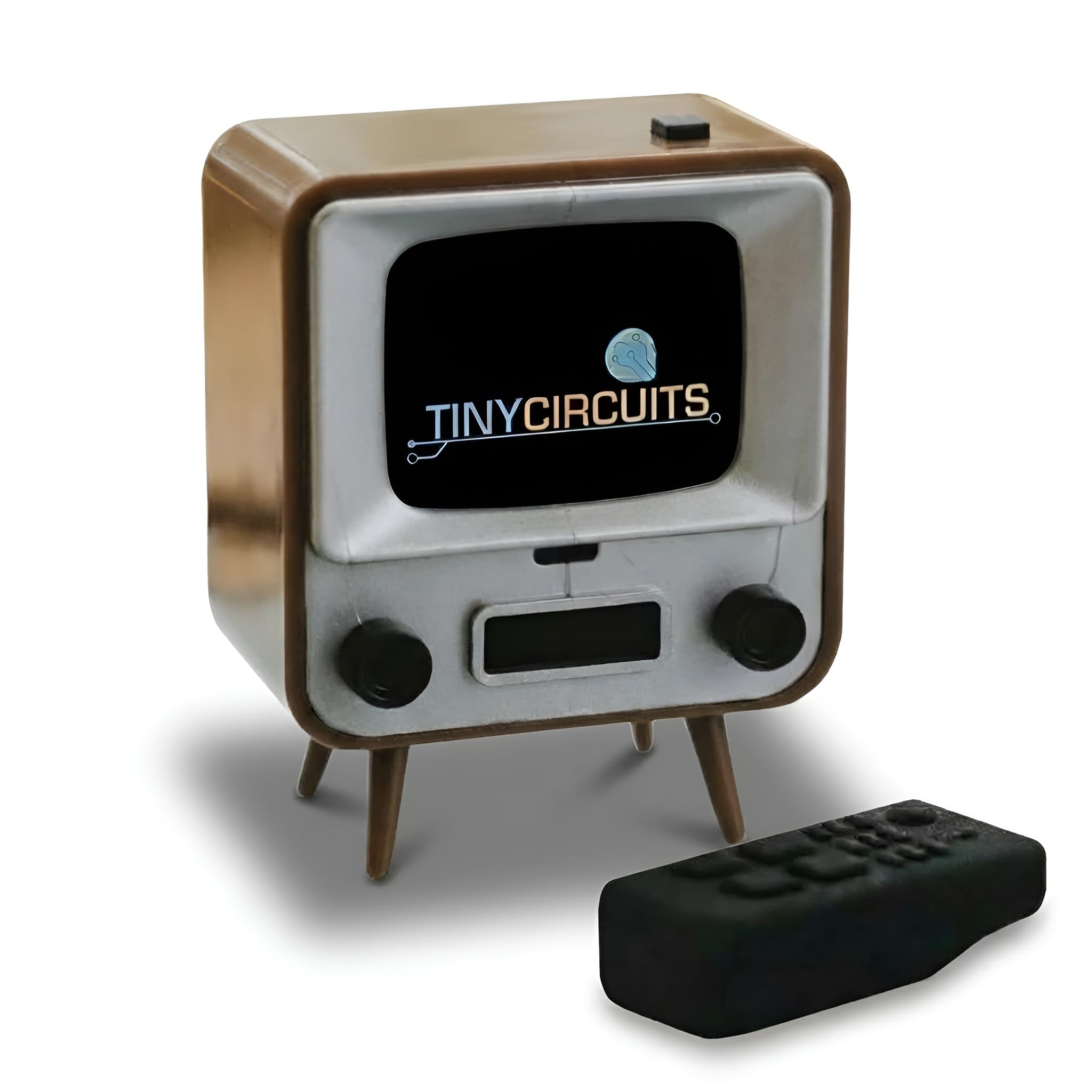 TinyTV 2 - Portable Retro Television with Working Rotary knobs - Load Your own Videos Easily via USB onto Your own minature TV (Brown)