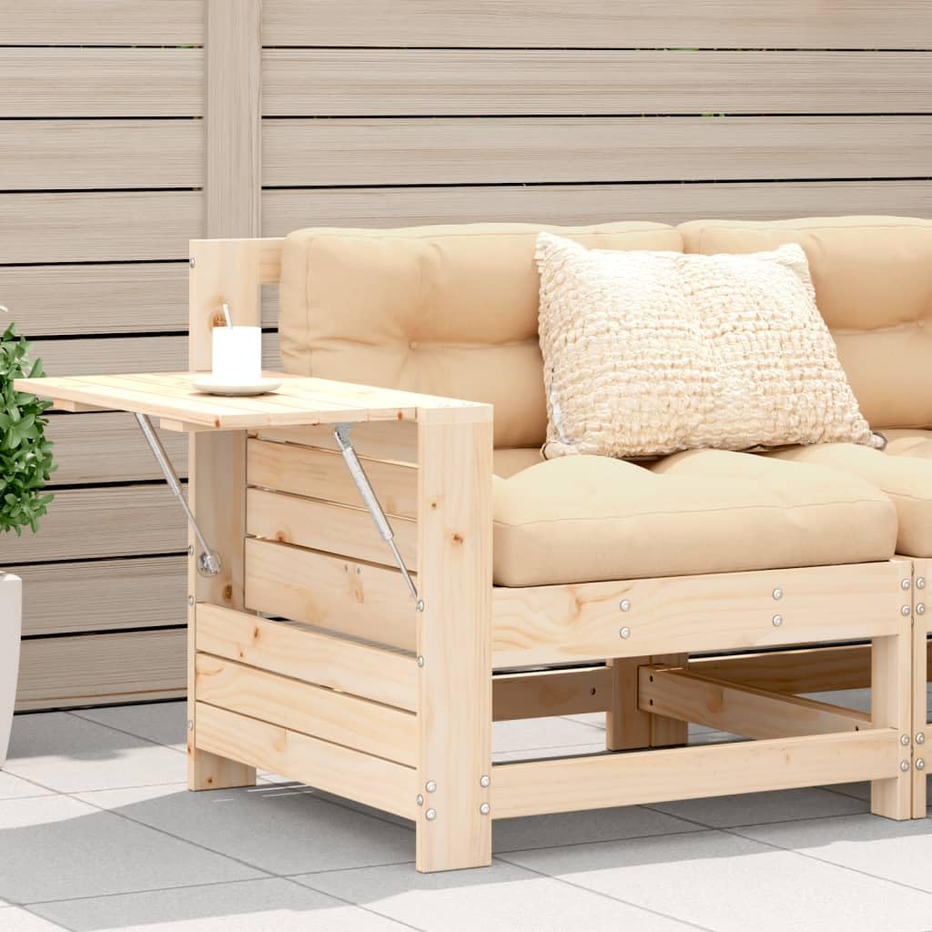 SXZenSpace Garden Armrest Sofa with Cushion Solid Pine Wood 69x62x70.5 cm Slatted Outdoor Modular Seating Beige for Patio, Lawn, Balcony or Conservatory