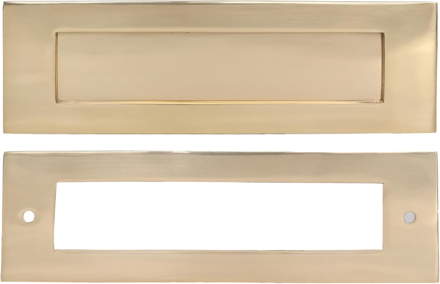 SKANDH Brass Yellow Polished Outer Size 10" X 3" Inches Inner Size 7-7/16" X 1-1/2" Inches Letter Plate Mail Slot For Front Door, Polished Brass Lacquered