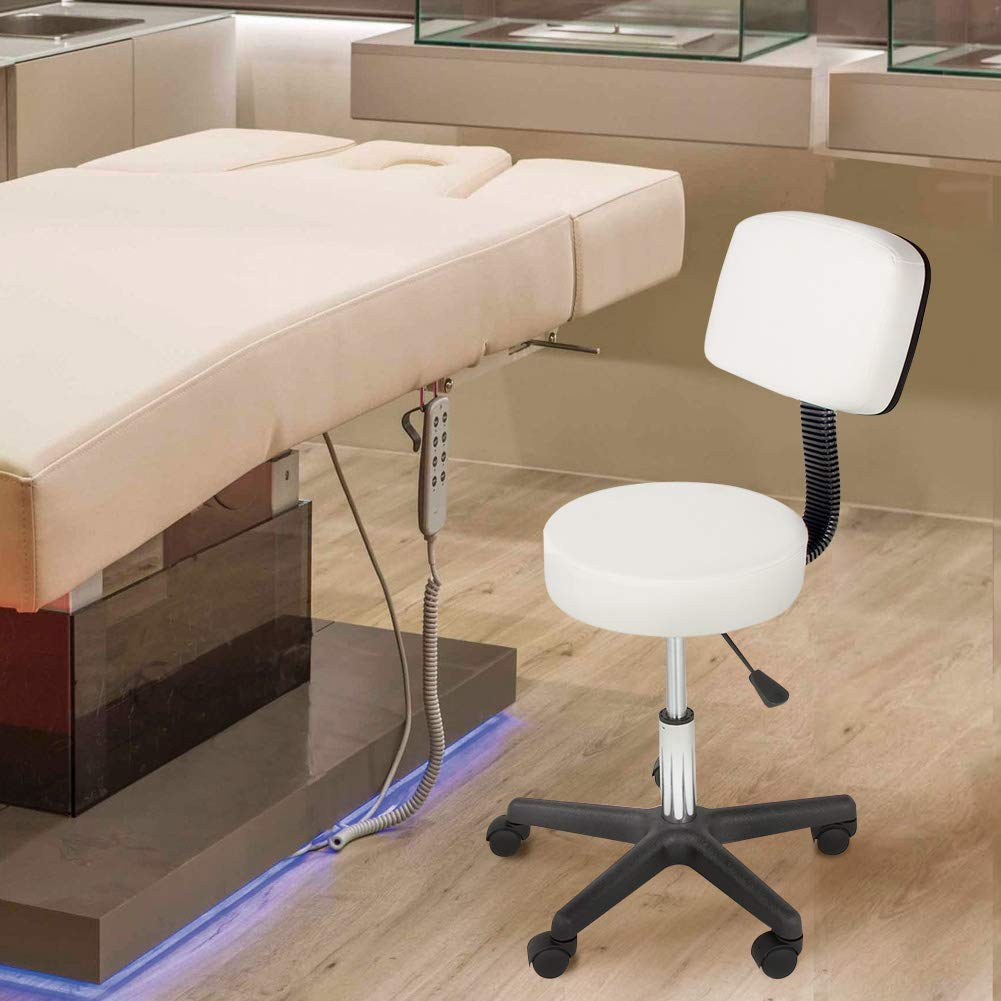 Bakaji - Taburete estetista, con respaldo y asiento de piel sintética, silla giratoria con 5 ruedas, ideal para casa, oficina, estudio médico, masajes, tatuajes, fisioterapia, salón, belleza