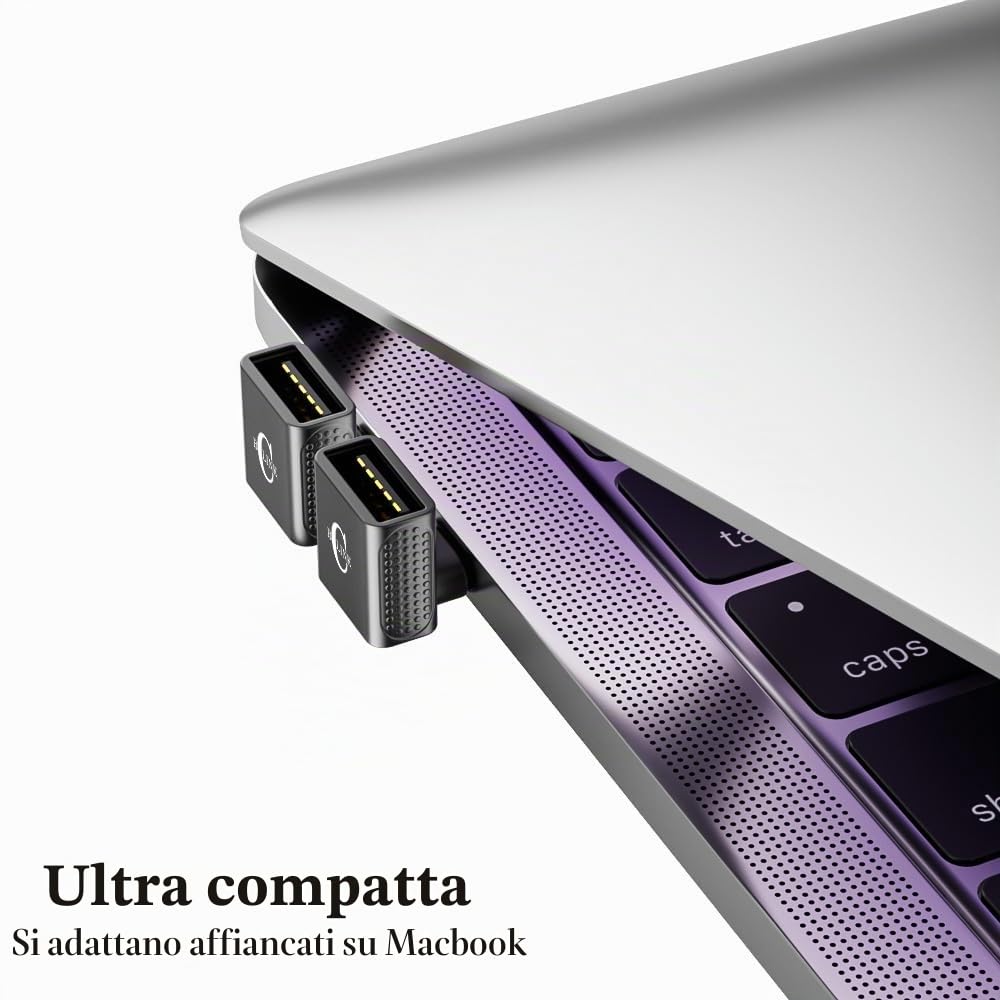 Adattatore USB C a USB da 10 Gbps (2 pezzi), 90 gradi da maschio ad angolo retto a presa A 3.2, convertitore per iPhone 16, serie 15, iPad, MacBook e altro ancora