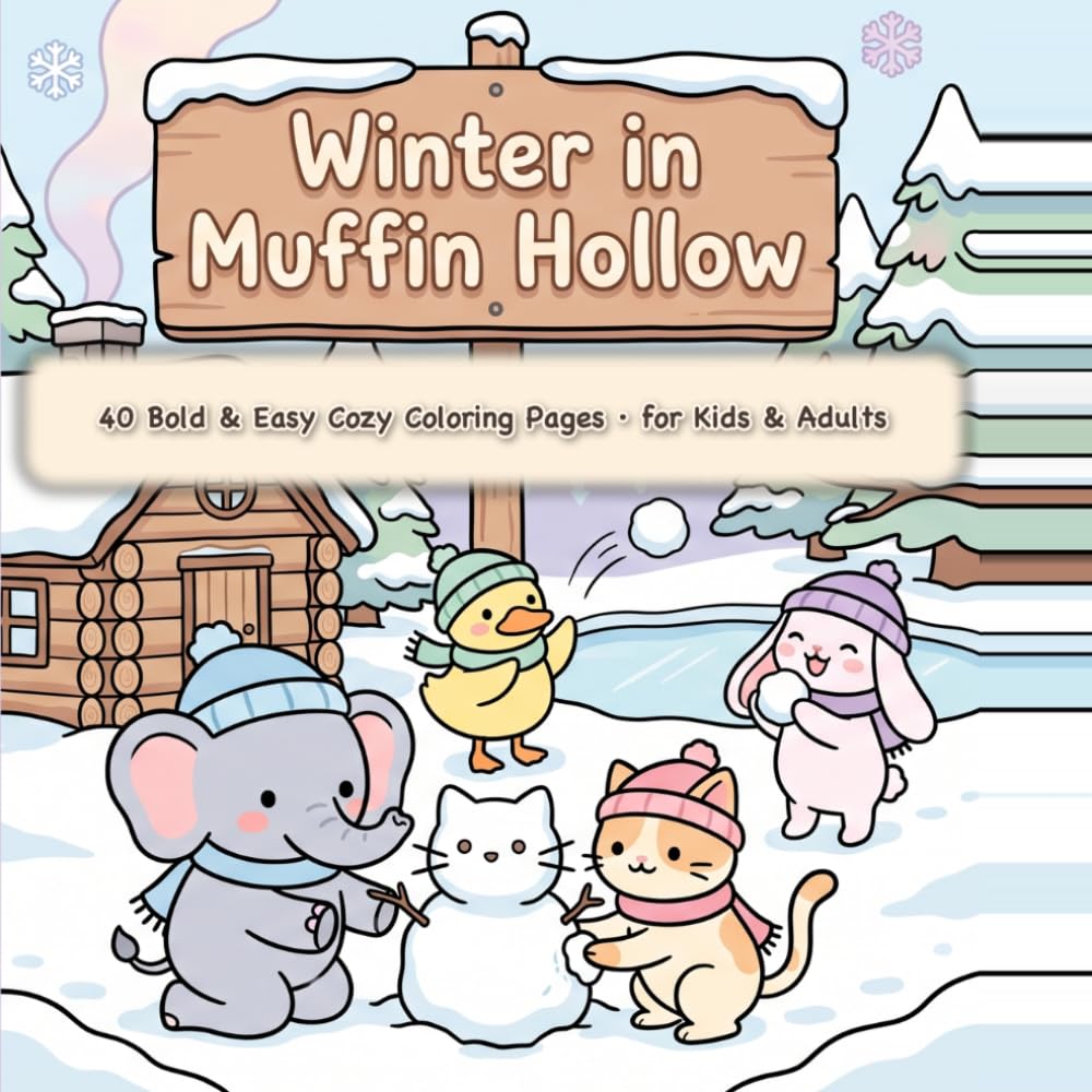 Winter in Muffin Hollow: 40 Bold & Easy Cozy Coloring Pages for Kids & Adults