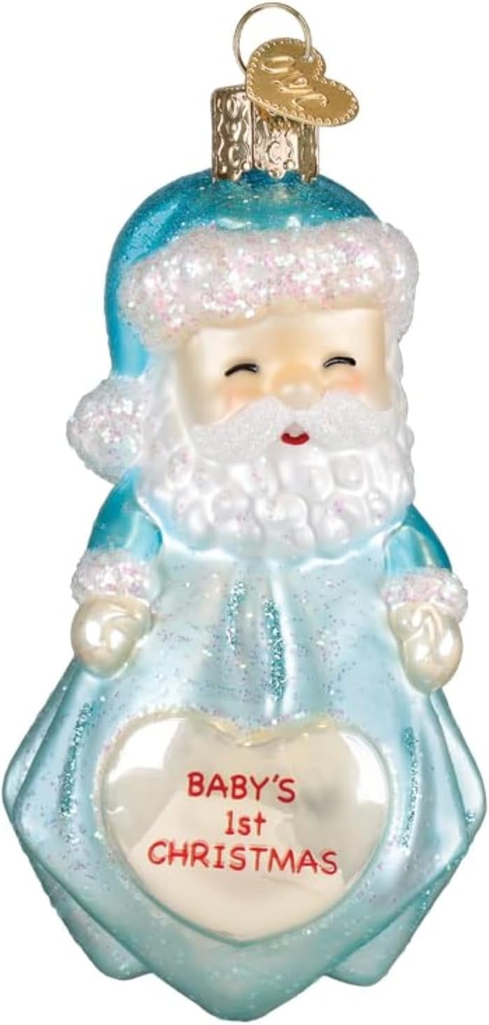 Old World Christmas Snow Baby Boy Glass Blown Ornament for Christmas Tree, Handcrafted Holiday Decoration, Baby’s First Christmas Collection