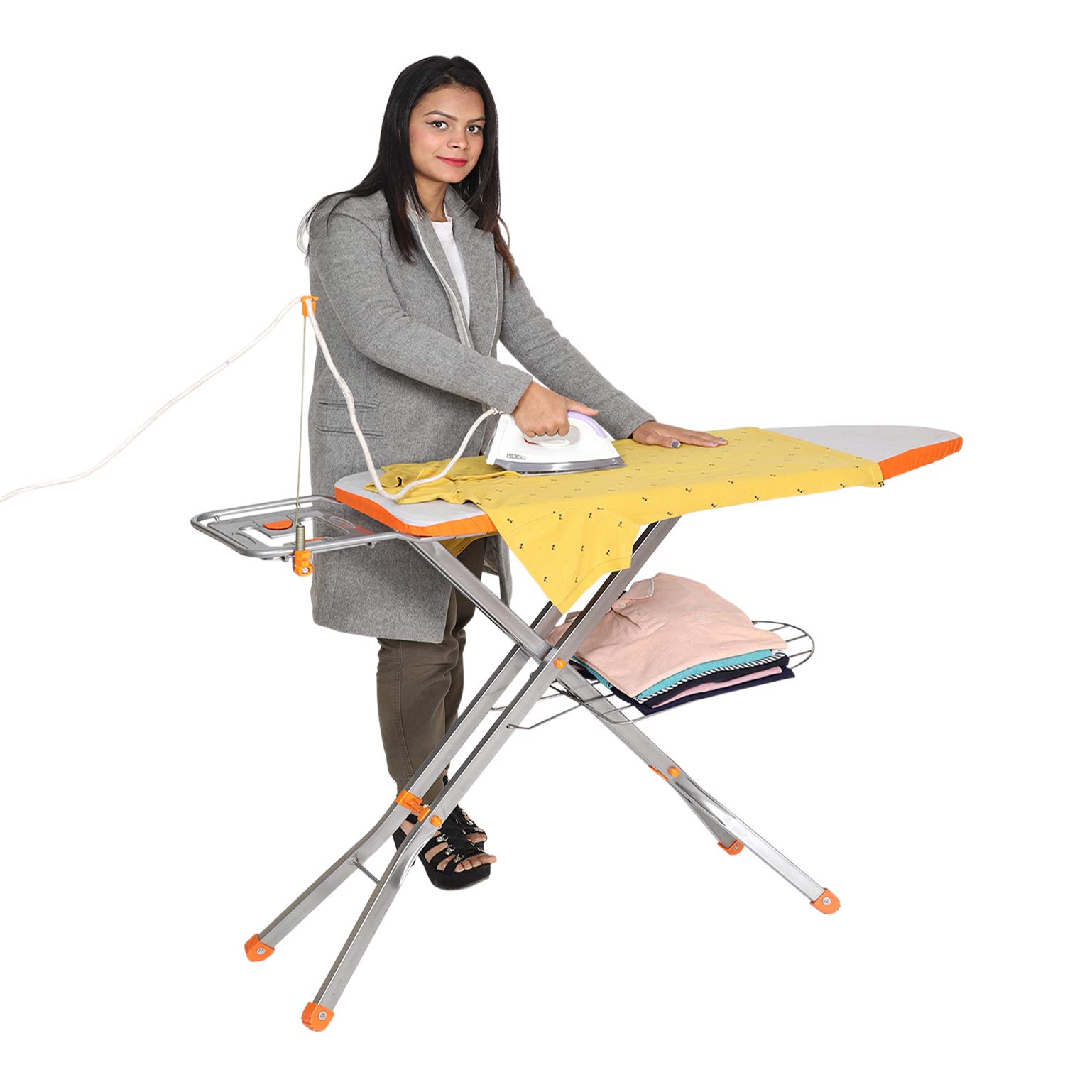 PAFFY Premium Metal Mesh Ironing Board, Large, Foldable, Adjustable and with Aluminised Ironing Surface, Super Ace (Orange & Silver)