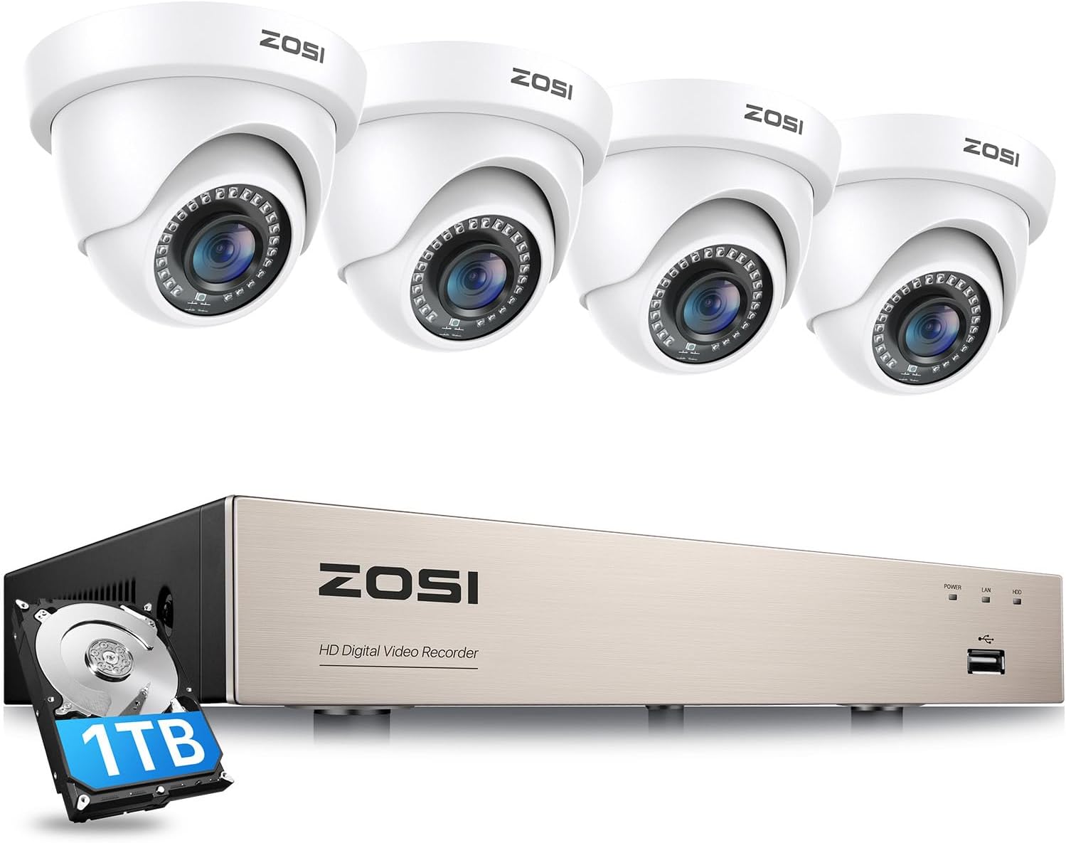3K Lite Security Camera System with 1TB Hard Drive,AI Human/Vehicle Detection,Night Vision,H.265+ 8Channel HD TVI DVR Recorder,4pcs 1080P HD 1920TVL Indoor Outdoor Surveillance CCTV Dome Cameras