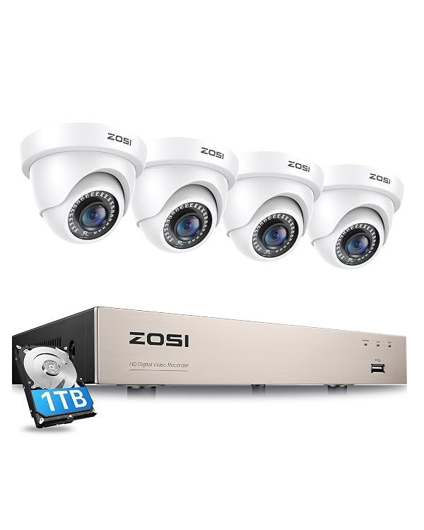 ZOSI 3K Lite Security Camera System with 1TB Hard Drive,AI Human/Vehicle Detection,Night Vision,H.265+ 8Channel HD TVI DVR Recorder,4pcs 1080P HD 1920TVL Indoor Outdoor Surveillance CCTV Dome Cameras by ZOSI - Used condition - US$169.99