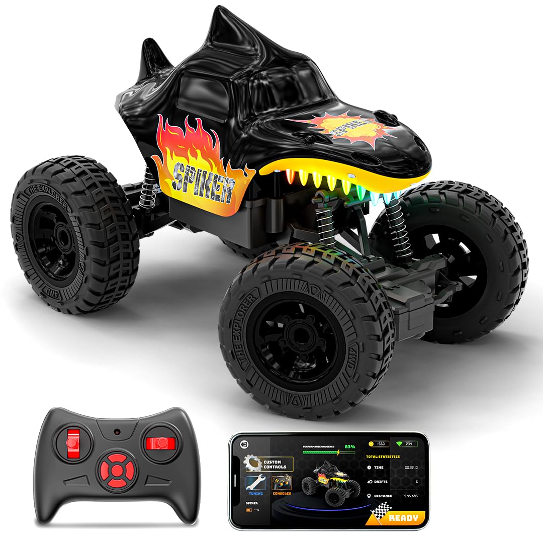 Mirana Spiker 2WD RC Car for Kids | High-Speed ATV Remote & App-Controlled Rock Crawler | USB Rechargeable Offroad Monster Truck with Bluetooth Speakers & RGB Lights | Gift for Boys & Girls (Black)