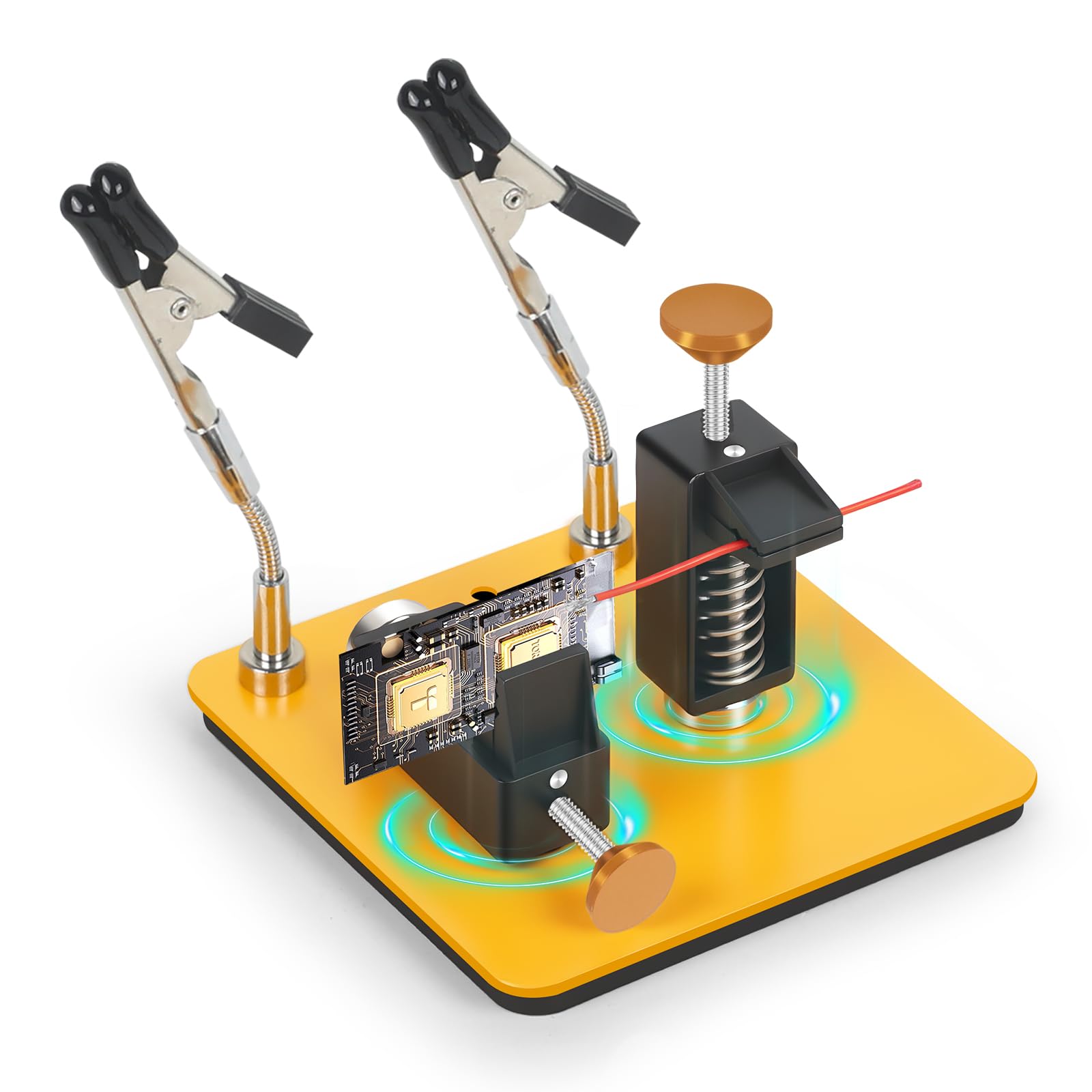 Helping Hands Soldering Station with Dual-Vise PCB Holder – 2 Screw Vises + 2 Flexible Arms with Base – Third Hand PCB Workstation for Electronics Repair, SMD Soldering & Circuit Board Work