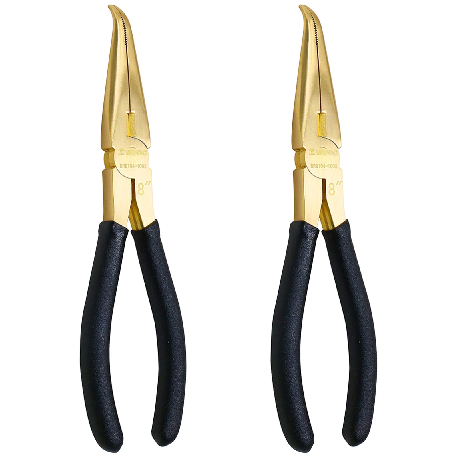 WEDO Set di 2 pinze in ottone, 20,3 cm, con manico antiscivolo, pinze a becco lungo piegato a 45 gradi, lunghezza 200 mm