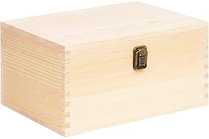 Large Wooden Box with Hinged Lid - Unfinished Pine Wood Natural DIY Craft