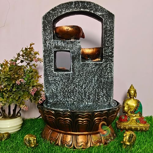 Image of Decorative Table Top Water Fountain for Home Decor /Office /Indoor & Outdoor /Garden /Puja Room /Vaastu with Multicolor LED Light and Adjustable Water Pump (Black-D-013)