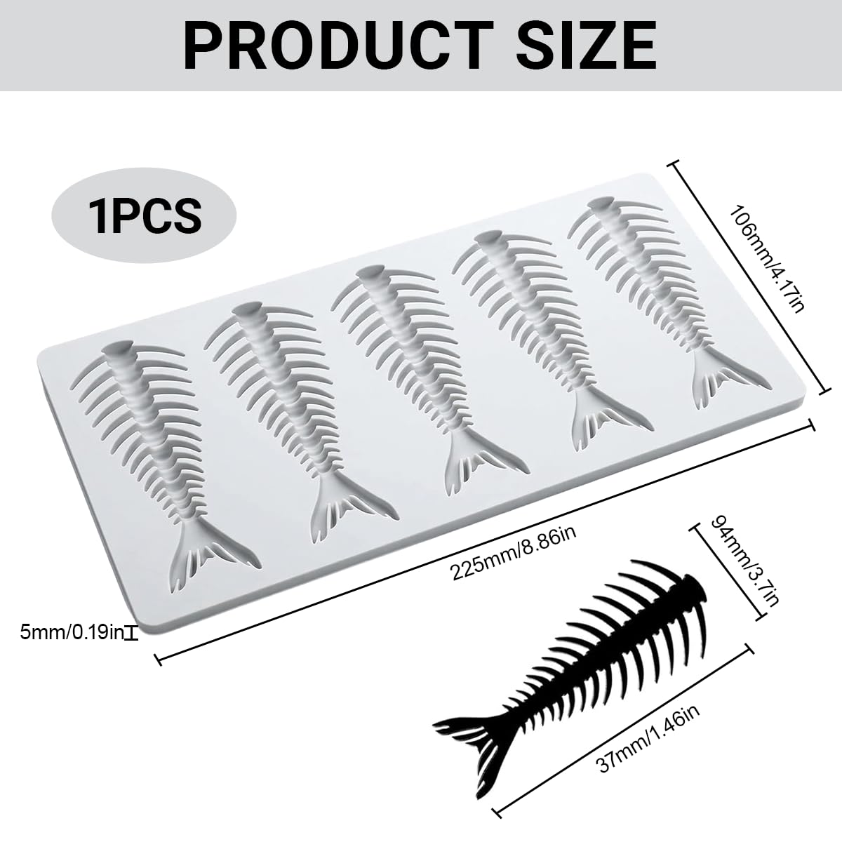 wilcractk molde de silicona con forma de espina de pescado, 5 cavidades anchas para decoración y emplatado de repostería, resistente a altas temperaturas para fondant, chocolate y repostería creativa — view 2
