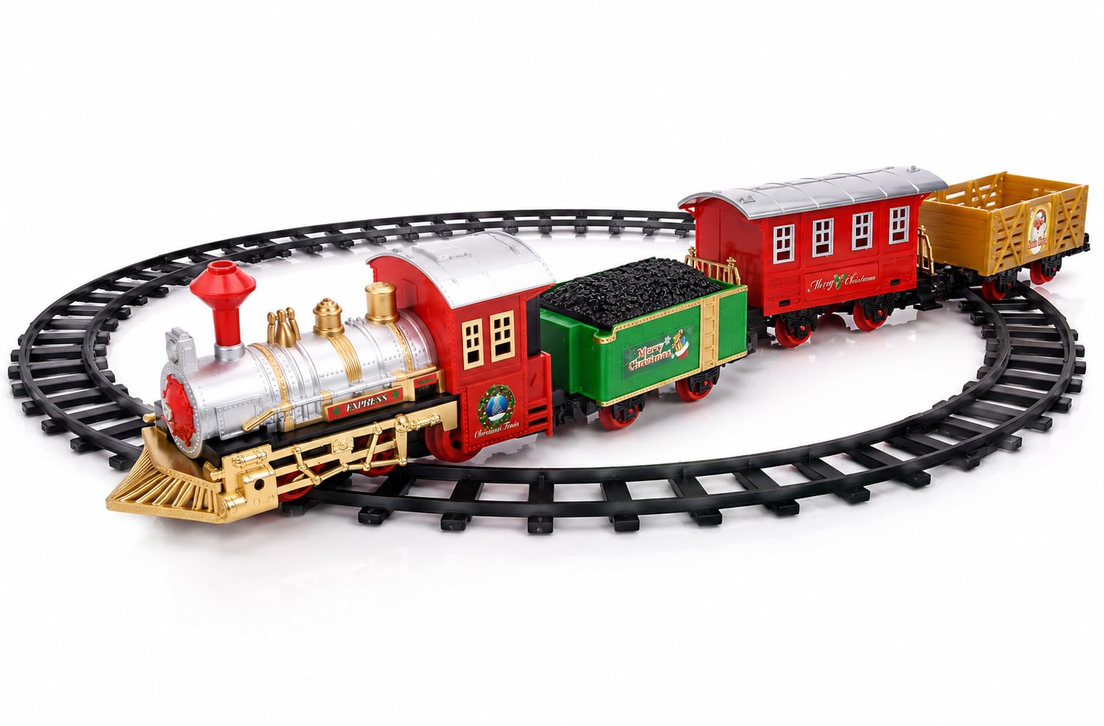 Unibos | Christmas Train Set Battery Operated, 12 Piece Tree Train With LED Light & Sound, Automatic Toy Train With 330 Cm Track, Festive Christmas Decoration, Ages 3+