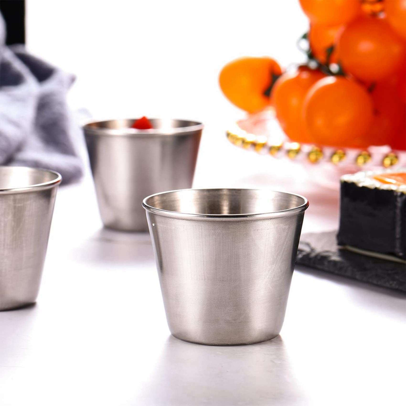 96 Paquetes de Tazas de Salsa para Condimentos de 1,5 Oz/45 Ml, Tazas de Salsa para Sumergir de Acero Inoxidable, Platos Reutilizables para Condimentos